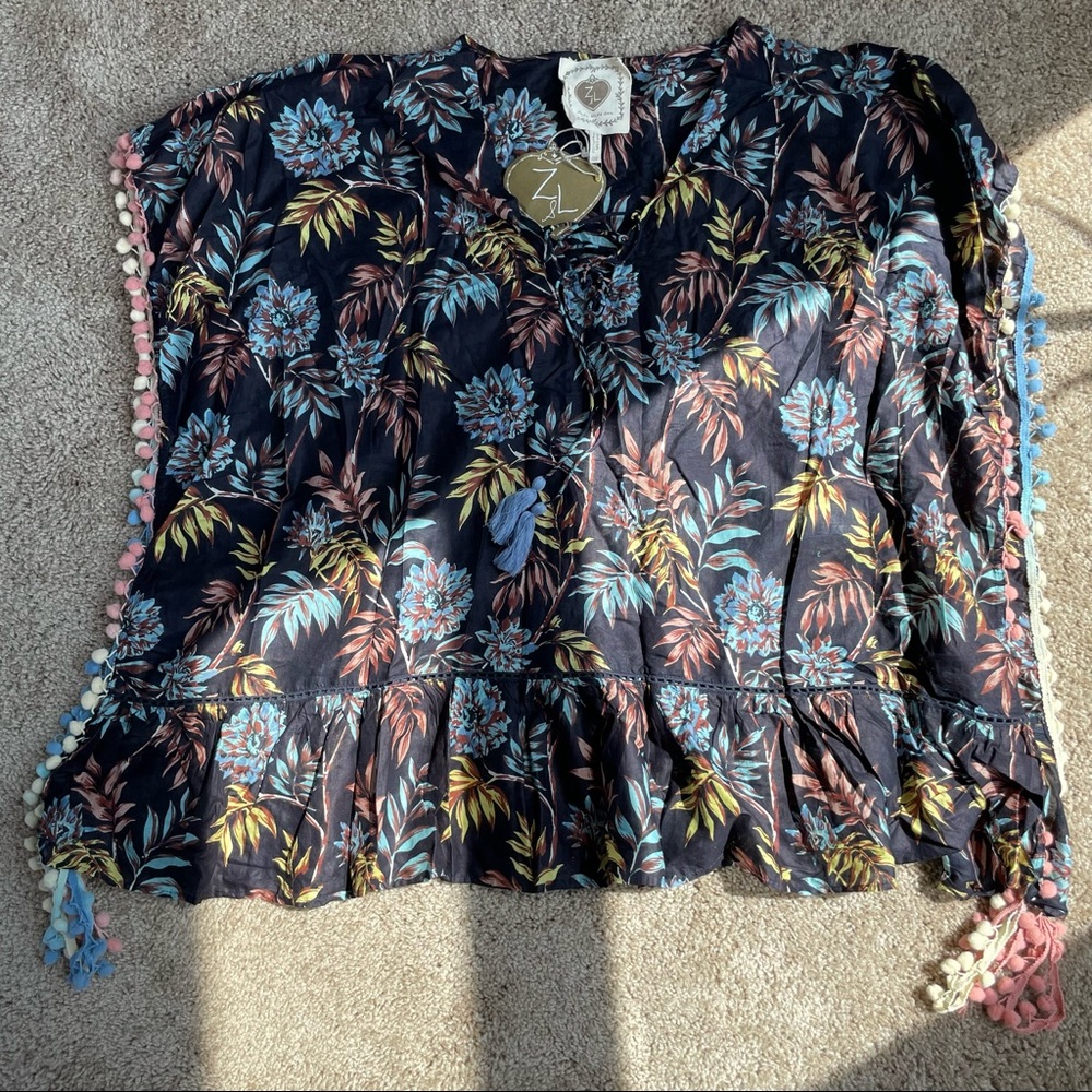 NWT Z&L Navy Floral Beach Cover Up - Onesize